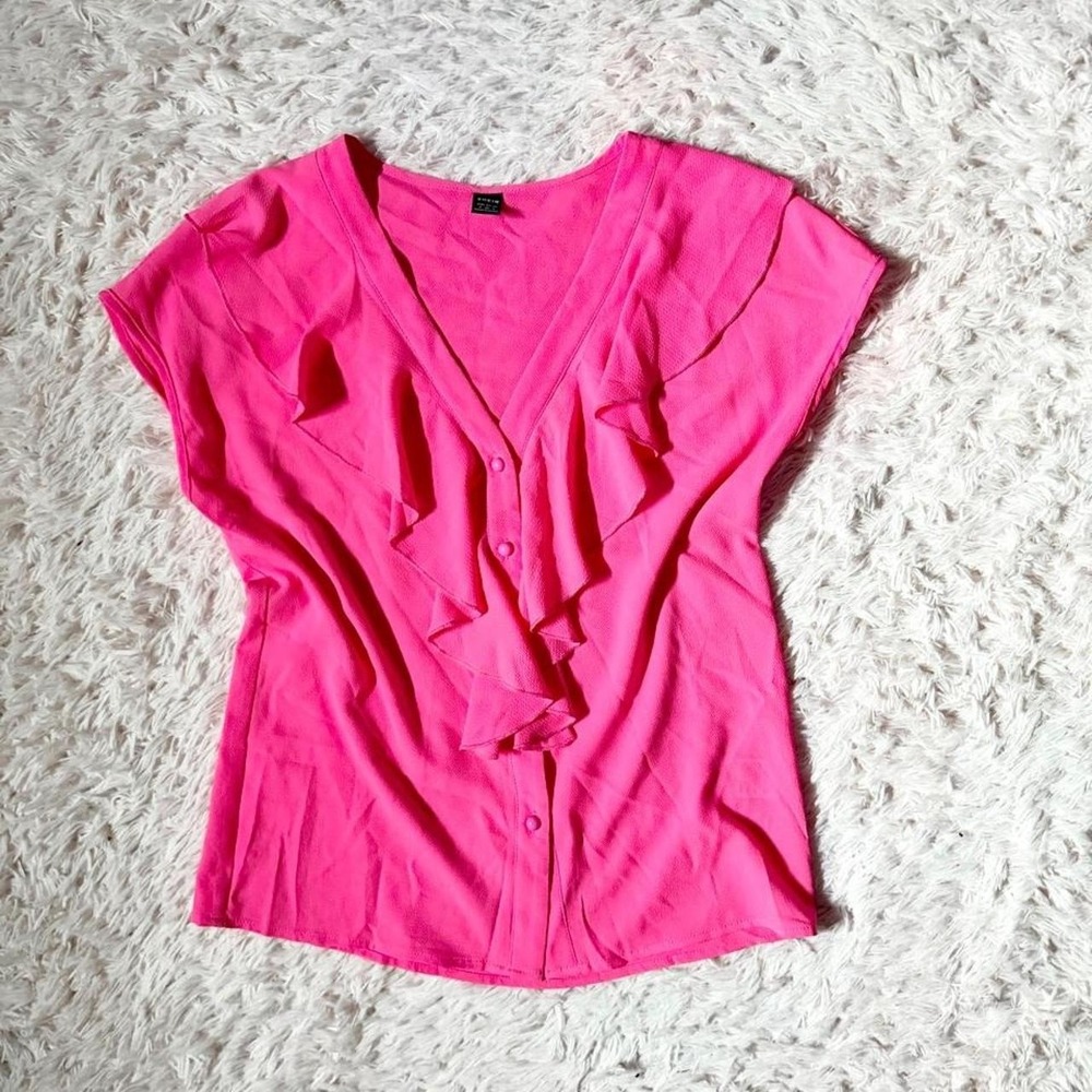 Hot Pink Ruffle Old Hollywood Secretary Whimsical Colorful Top Womens S Preppy